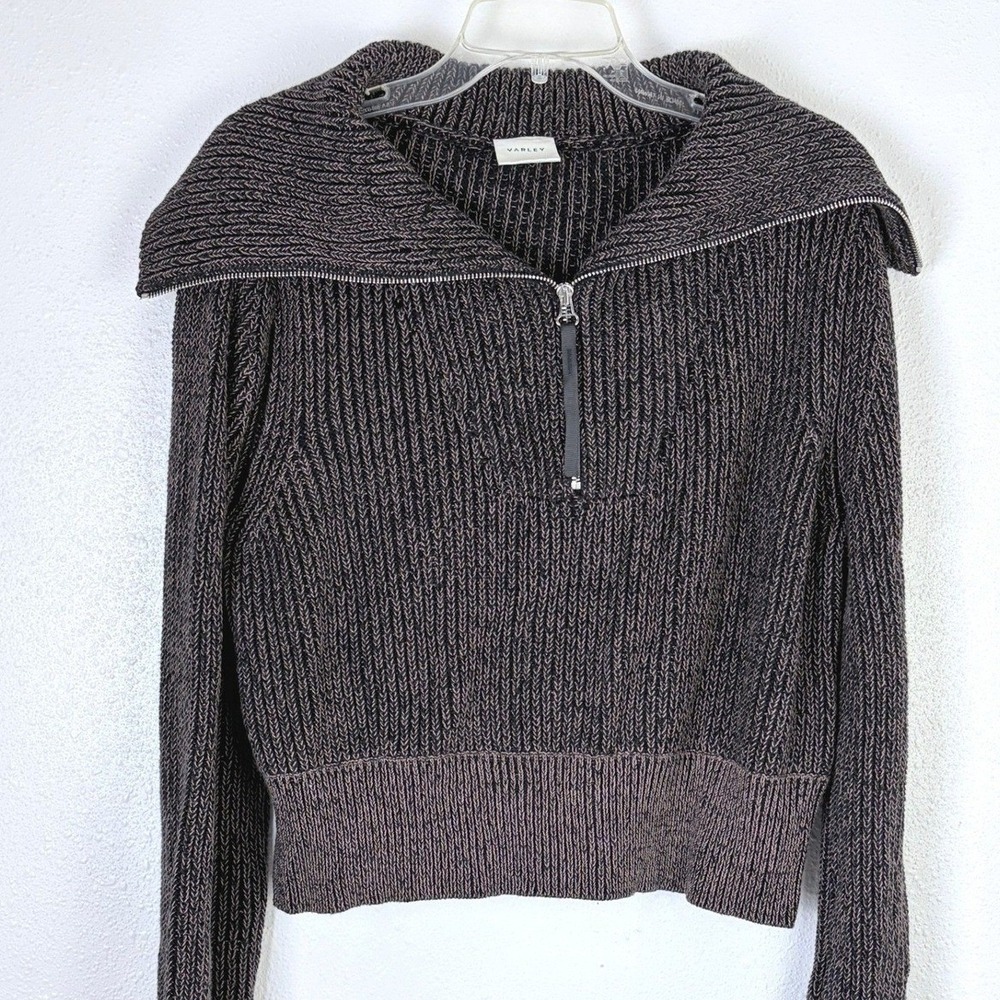 Varley Mentone Sweater XS Brown Marl Half Zip Cotton Ribbed Oversized Collar